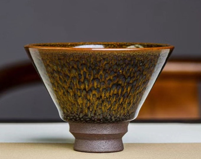 100*70mm Handmade Partridge Speckle Jianzhan Tenmoku Hat Shaped Tea Bowl