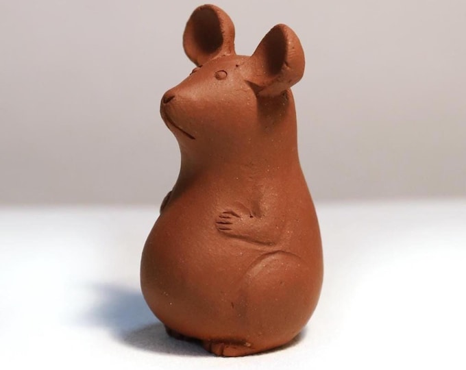 Handmade Red Clay Mouse Tea Pet