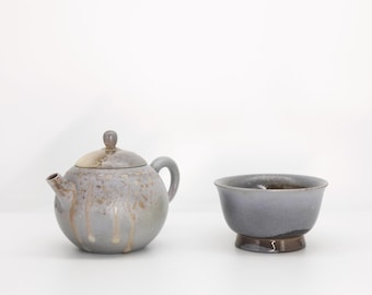 130ml / 4.4 fl oz Jingdezhen Wood-Fired "Dragon Egg (Longdan)" Teapot Set, including 1 teapot and 1 tea cup.