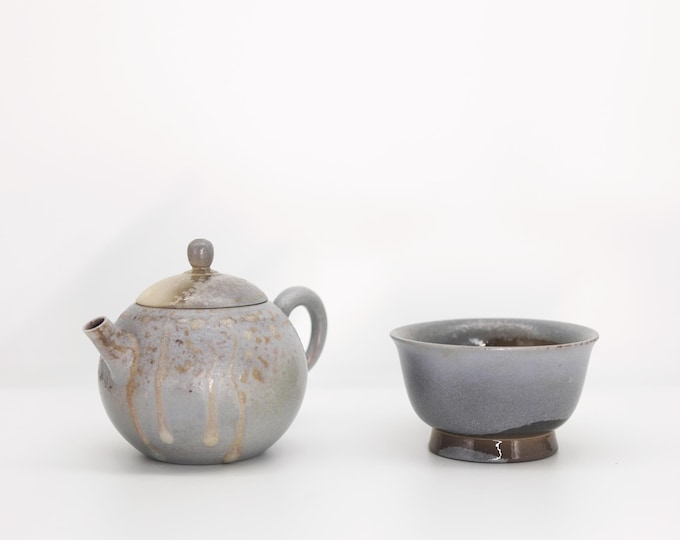 130ml / 4.4 fl oz Jingdezhen Wood-Fired "Dragon Egg (Longdan)" Teapot Set, including 1 teapot and 1 tea cup.