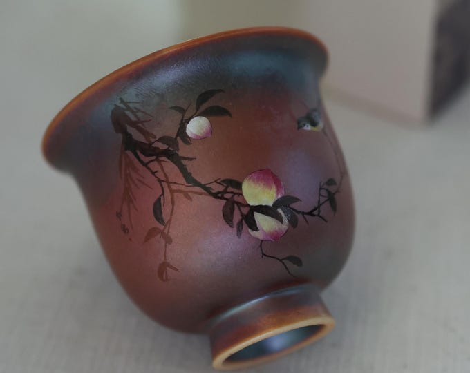100ml Jingdezhen Wood Fired Hand-painted "Peach and Bird" Tea Cup - Master Cup