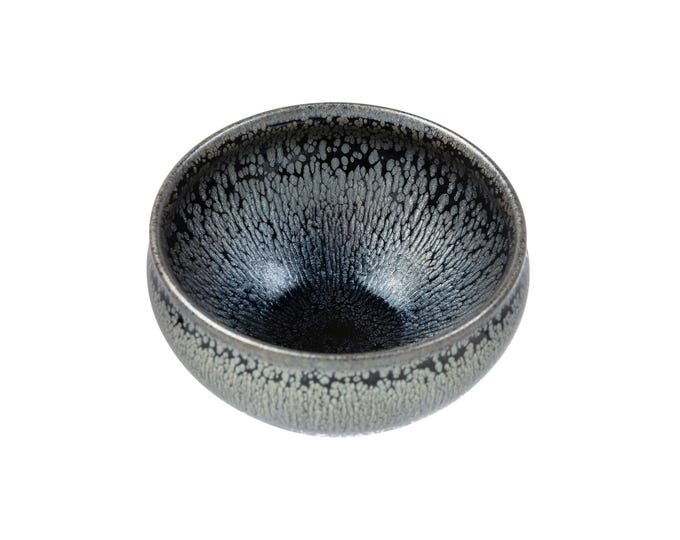 Featured listing image: 90*55mm Jianzhan tenmoku Black Ground Silver Oil Spot Chawan-Artist 江春华