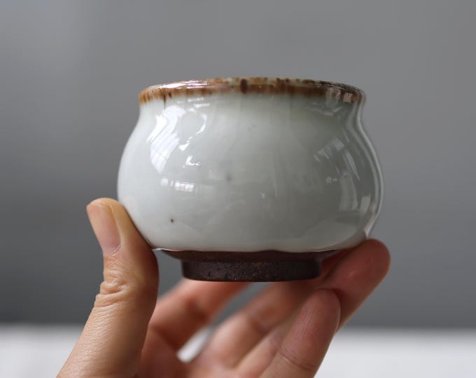 120ml Jingdezhen Handmade Wood Fired Zhiye志野 Glaze Tea Bowl-White Jade