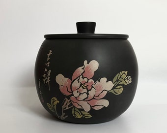 Handmade Jian Shui Tea Jar,Peony Cai Tian Tea Jar,Pottery Tea Jar(700cc 95*120mm)