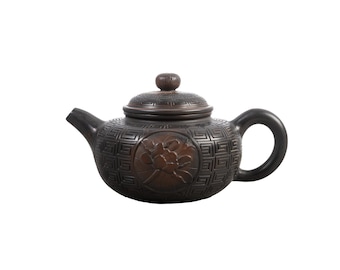 240cc Handmade Jian Shui Teapot, Carved Lotus Design