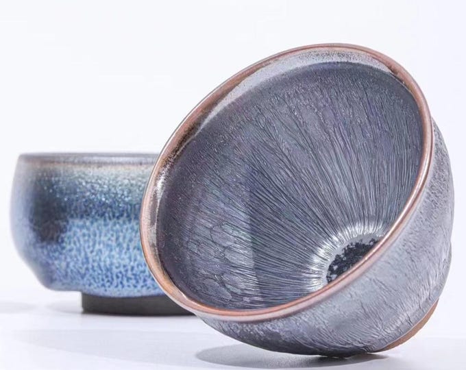 3PCS Handmade Jianzhan Tenmoku Tea Bowl Set-Partridge Spot/Blue Unicorn/Armor Pattern