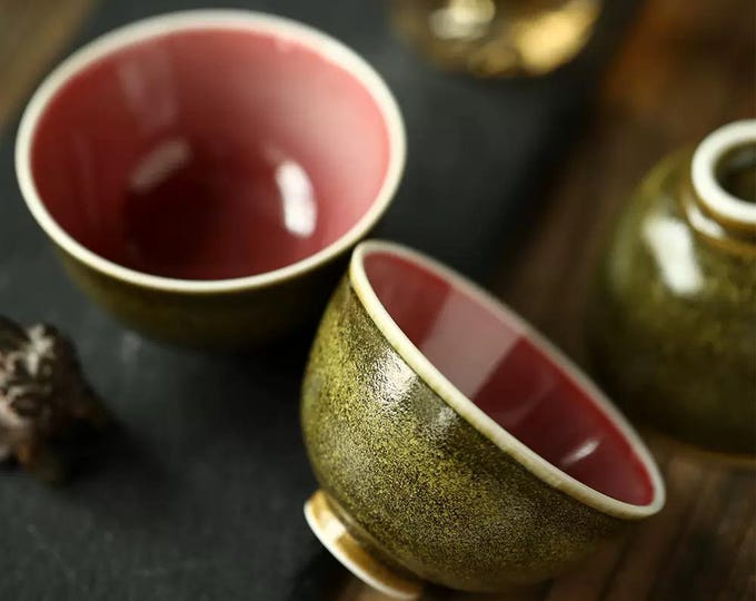 Set of 2PCS 50ml Handmade Matcha Lang Hong Glaze Tea Cup