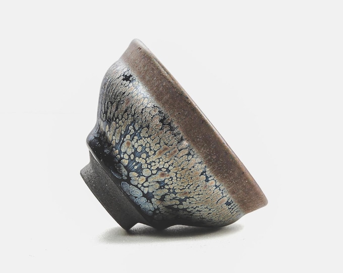 7.6/4.5cm 80ml Handmade "Silver Oil Spot"Tenmoku Tea Bowl,Jianzhan Tenmoku Jianwares
