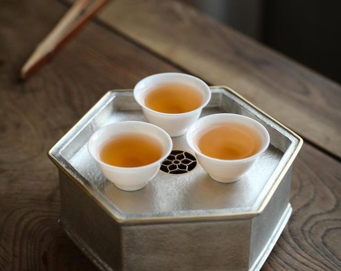 Hexagon Tin Tea Tray with Water Storage Function