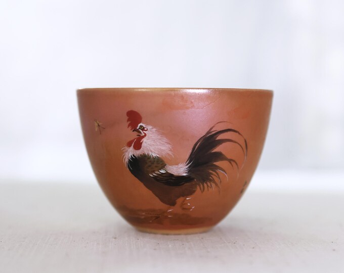 115ml Jingdezhen Hand-painted Rooster and Butterfly Tea Cup, Wood Fired Master Cup