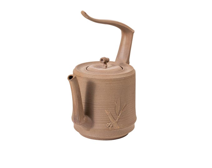 600ml Handmade Chaozhou Top Handle Kettle, Bamboo Carved Kettle for Carbon Stove and Electric Stove