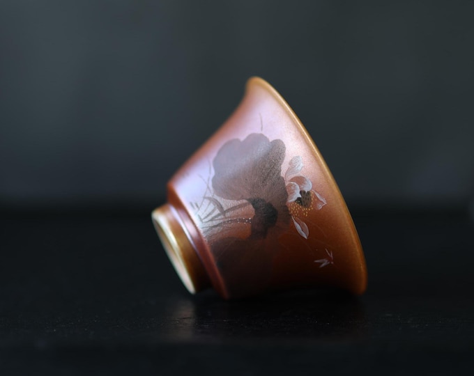 65ml / 2.2 oz Jingdezhen Wood Fired Tea Cup, Hand-painted Lotus and Dragonfly