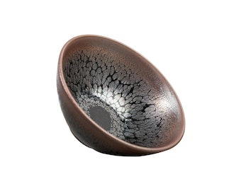 100ml / 3.38 oz Handmade Silver Oil Spot Jianzhan Tenmoku Tea Bowl