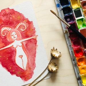 Dea Ariete personalizzata - Carta artistica astrologica - Stile acquerello, Segno zodiacale personalizzato, Regalo astrologico, Arte oroscopo
