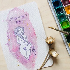 Déesse Verseau personnalisée - Carte d'art astrologique - Style Aquarelle, signe astrologique personnalisé, cadeau astrologie, art horoscope