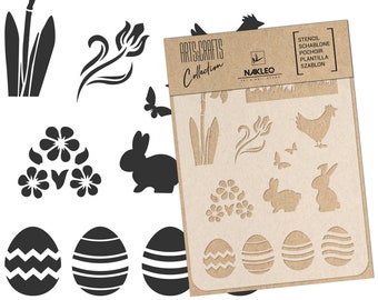 Easter Stencil: Rabbit, Egg, Floral Design - Reusable DIY Template