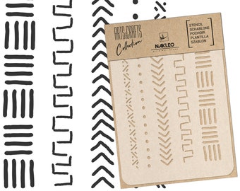 NAKLEO DIY Reusable Plastic Stencil - Mudcloth African Boho - Art Craft Painting Pattern Template Scrapbooking Decoupage - Fabric Furniture