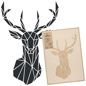 Stencil da parete in plastica riutilizzabile per bambini // 43x64cm o 59x95cm // Cervo Geometrico - Testa - Corna