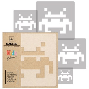 5 pcs SPACE INVADERS Large Wall Stencil for Painting - Reusable, Plastic Template for DIY Craft - Kids, Childrens, Baby Room Decor