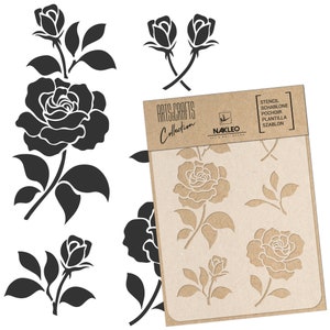 NAKLEO Fai da te Stencil in Plastica Riutilizzabile - A3 A4 A5 - Rosa Fiore Fioritura - Arte Artigianato Parete Pittura Modello