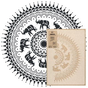 Large Wall Stencil for Painting - Elephant Mandala - Reusable, Plastic Template for DIY Craft - Floor, Stenciling, Art, Decor