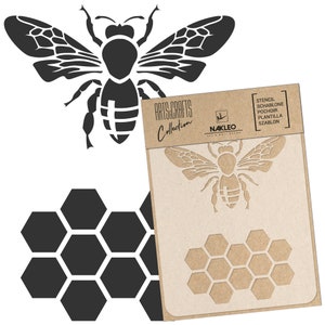 NAKLEO Fai da te Stencil in Plastica Riutilizzabile - A3 A4 A5 - Ape Favo Geometrico - Arte Artigianato Parete Pittura Modello Scrapbooking