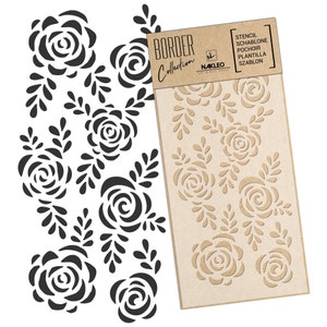 Riutilizzabile stencil da parete in plastica // Bordo - Bordura // FIORI RUSTICI - ROSE // Decorazione murale