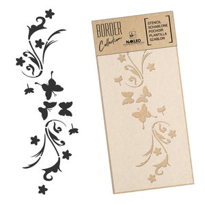 Riutilizzabile stencil da parete in plastica // Bordo - Bordura // Fiori di Farfalla // Decorazione murale