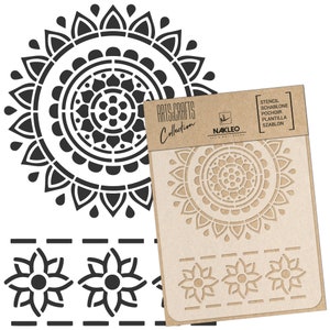 NAKLEO Fai da te Stencil in Plastica Riutilizzabile - A3 A4 A5 - Orientale Mandala Ornamento - Arte Artigianato Parete Pittura Modello