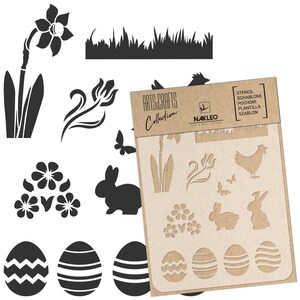 NAKLEO Fai da te Stencil in Plastica Riutilizzabile - A3 A4 A5 - Pasqua Coniglio Uovo - Arte Artigianato Parete Pittura Modello Scrapbooking