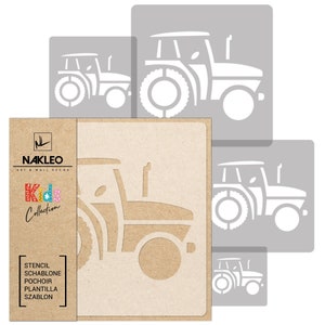 NAKLEO 5 pezzi riutilizzabili stencil di plastica - Trattore Campagna Fattoria - 34x34cm a 9x9cm -Decorazioni Stanza Bambini Pittura Motivi