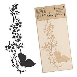 Riutilizzabile stencil da parete in plastica // Bordo - Bordura // Fiore di farfalla // Decorazione murale