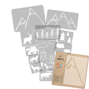14 pcs Mountain Large Wall Stencil for Painting - Reusable, Plastic Template for DIY Craft - Kids, Childrens, Baby Room Decor