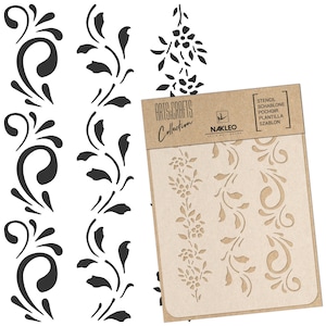 NAKLEO Fai da te Stencil in Plastica Riutilizzabile - A3 A4 A5 - Confine Fiore Pianta - Arte Artigianato Parete Pittura Modello Scrapbooking