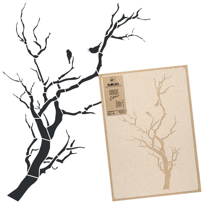 Reusable Plastic Wall Stencil // 45x65cm 17.7 x 24.6 or 65x95cm 24.6 x 37.4 // Branch Bird // Craft Mylar Template image 4