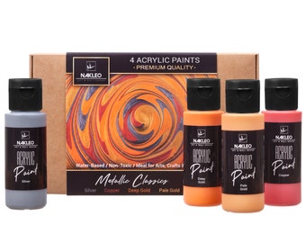 Acrylfarben Set für Schablonen – 4 Farben (60ml, 2oz) – Metallic Classics - Silber, Kupfer, Gold