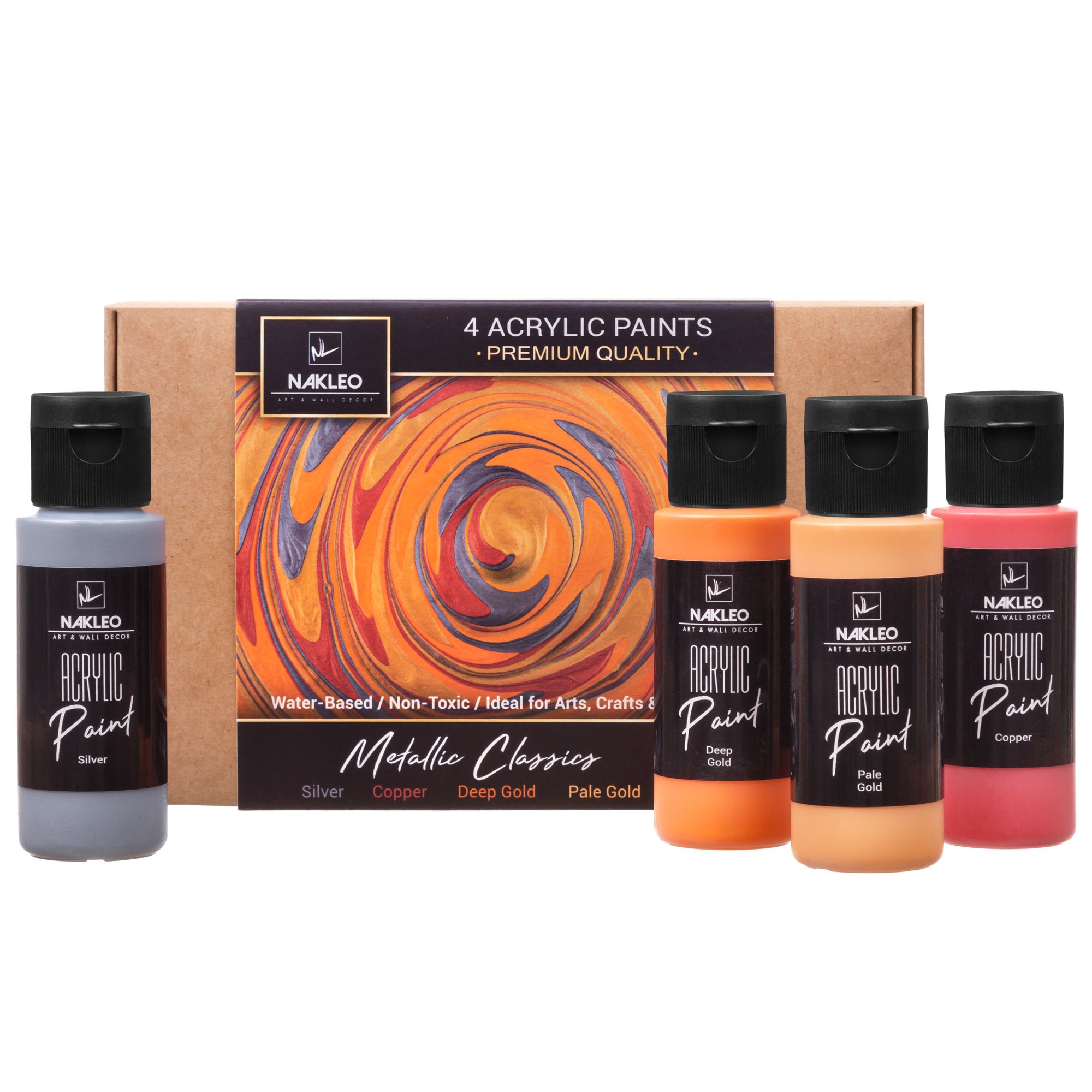 Acrylic Stencil Paints Set 4 Colors 60ml 2oz Metallic Classic