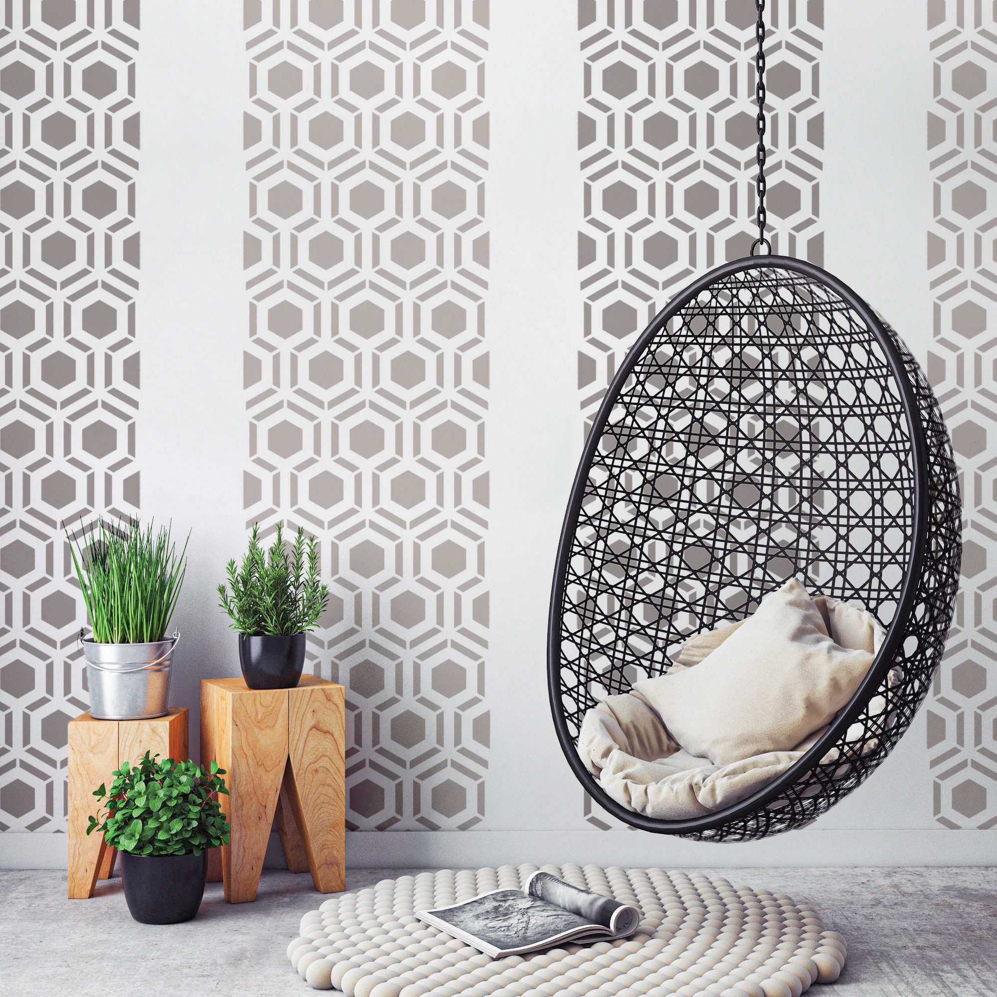 Hicks Hexagon Wall Stencil: Large Geometric Reusable Template (59x95 Cm ...