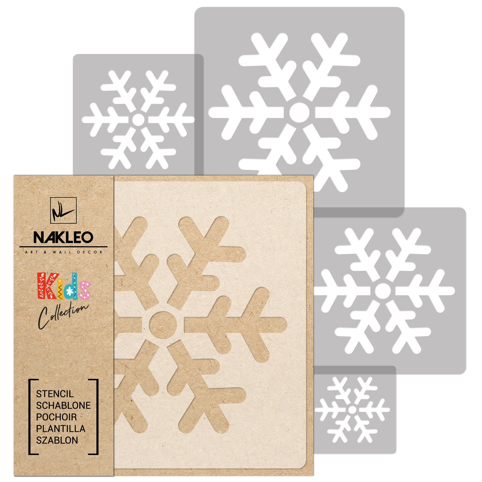 Snow Flakes 1-5 - Reusable Plastic Stencil, Winter Sign Stencil