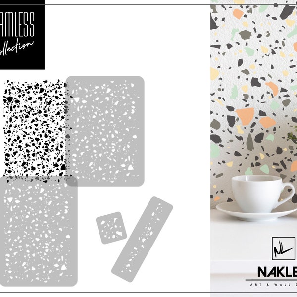 Reusable Plastic Wall Stencil // 65x95cm [24.6" x 37.4"] // Terrazzo // Seamless Repetitive Allover Pattern Template