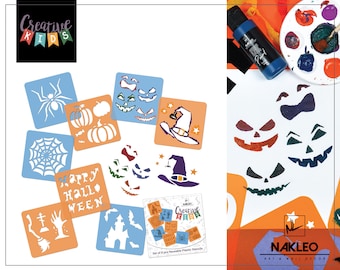 8 pcs Drawing Stencils for Kids - 15x15cm (6x6 inch) - HALLOWEEN - Reusable Washable Plastic - Art and Craft Template Set - Painting