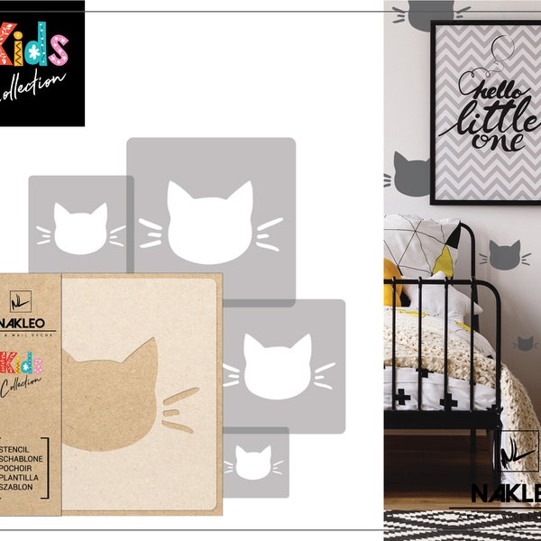 5 pcs Reusable Plastic Stencils // Cat #1 // 34x34cm to 9x9cm // Kids Room Decor // Nursery Template