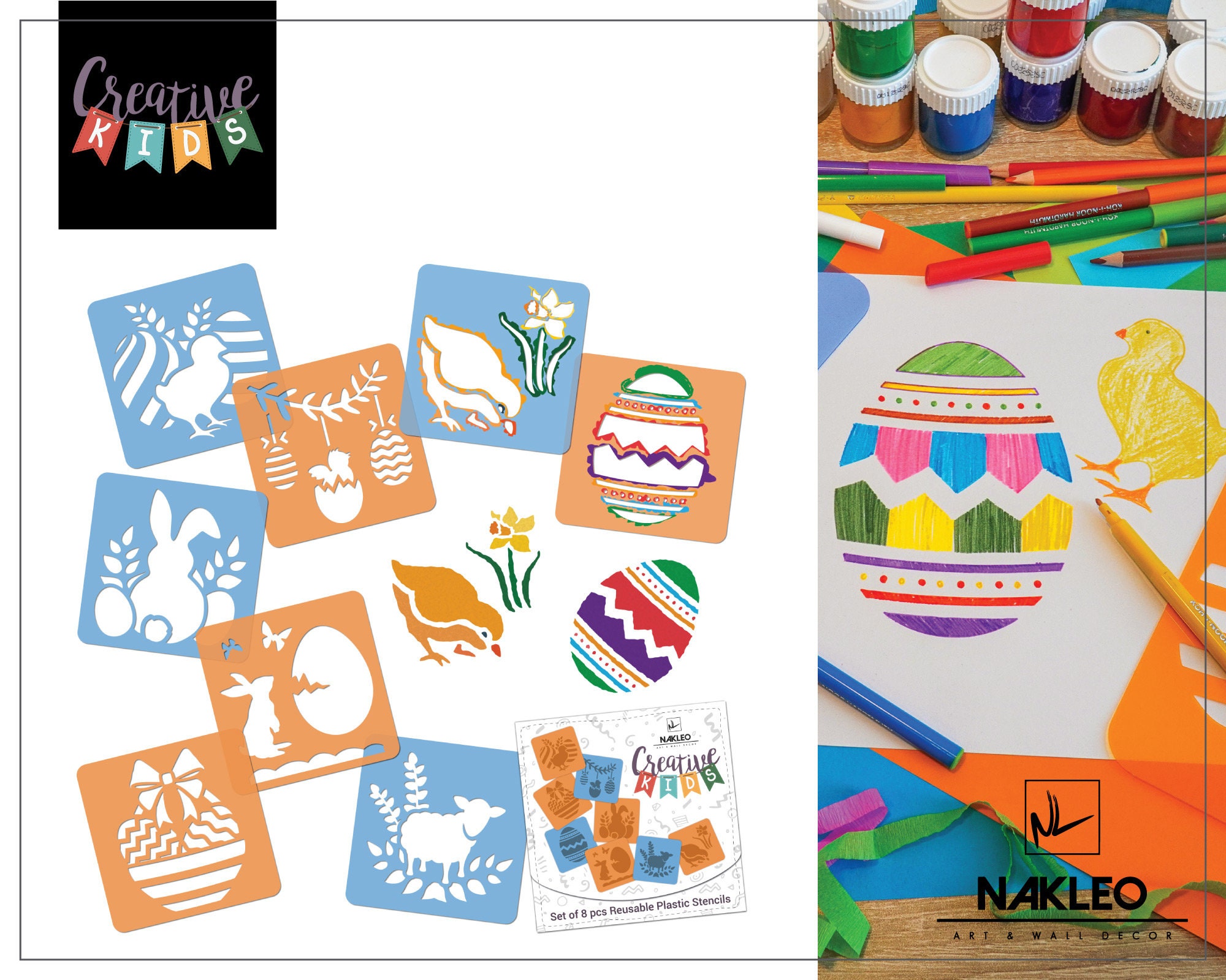 8 Pcs Drawing Stencils for Kids 15x15cm 6x6 Inch Easter 