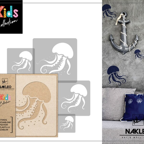 5 pcs Reusable Plastic Stencils // Jellyfish // 34x34cm to 9x9cm // Kids Room Decor // Nursery Template