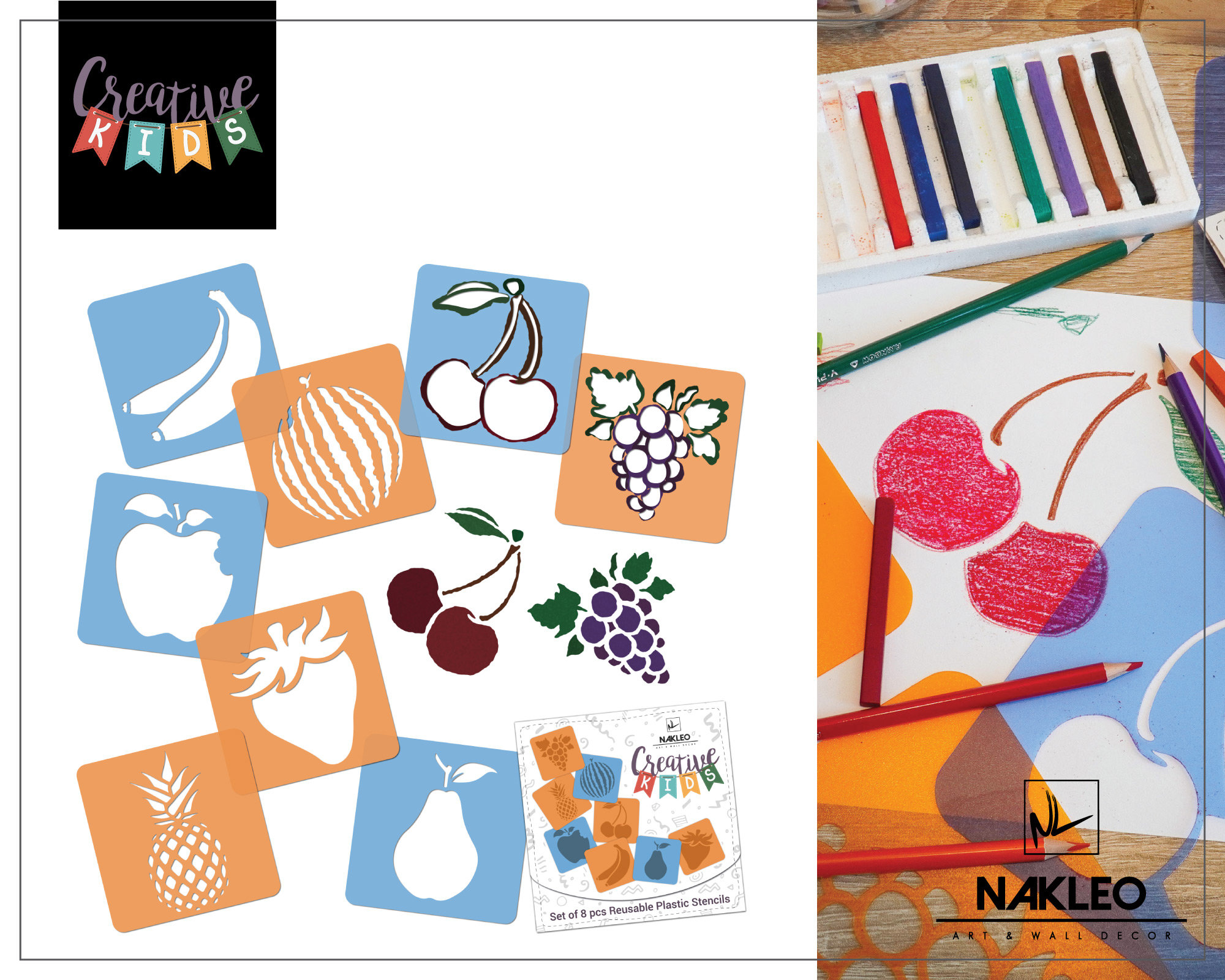 8 Pcs Drawing Stencils for Kids 15x15cm 6x6 Inch Fruits Reusable Washable  Plastic Art and Craft Template Set Painting 