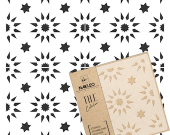 Aldeia Sun Tile Stencil: Geometric Star Floor & Patio Template