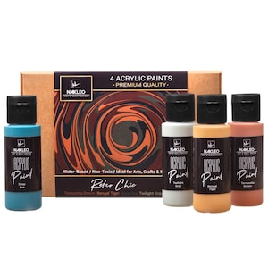Set di colori acrilici per stencil - 4 Colors (60ml, 2oz) - Retro Chic - Marrone, Arancione, Marina, Grigio
