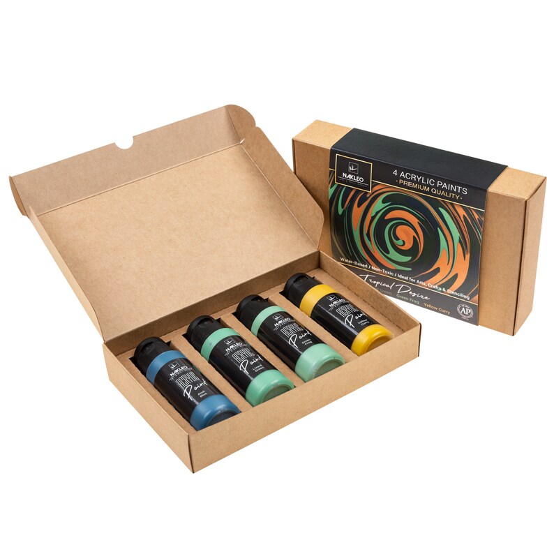 Acrylic Stencil Paints Set - 4 Colors (60ml, 2oz) - Tropical Desire - Art Supplies DIY - Non-Toxic Water-Based Matte Wood Fabric Stone