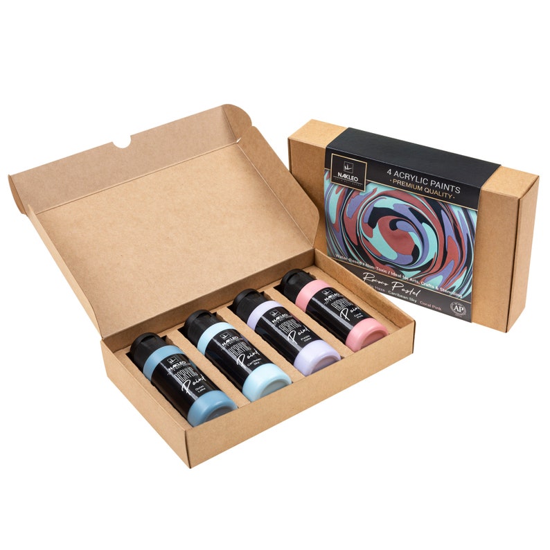Acrylic Stencil Paints Set - 4 Colors (60ml, 2oz) - Rococo Pastel - Art Supplies DIY - Non-Toxic Water-Based Matte Wood Fabric Stone