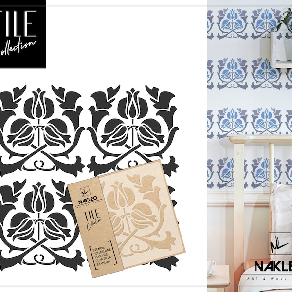 Art Nouveau Fleur #3 Pochoir en PLASTIQUE réutilisable pour tuiles // Géométrique Marocain // Mur de plancher